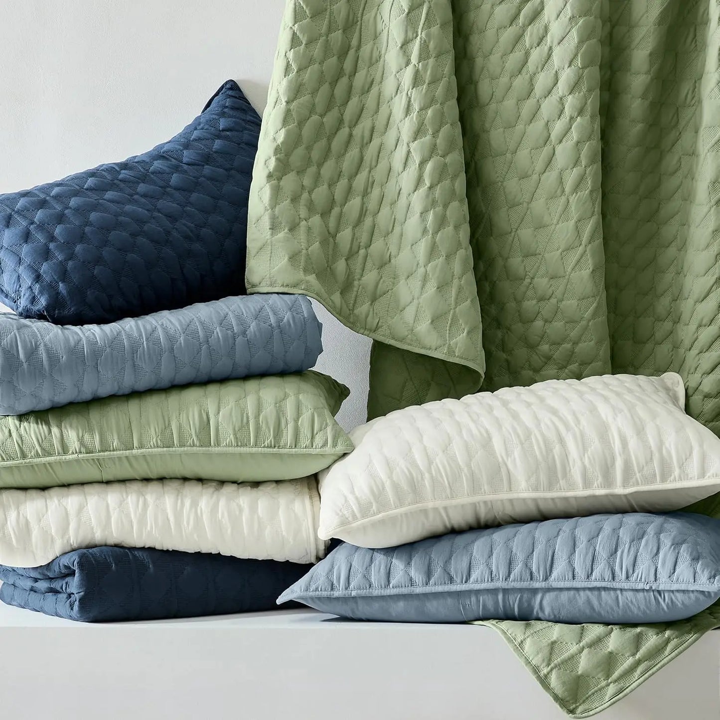 Sage Green Quilt Set | Lightweight Coverlet with Pillow Shams