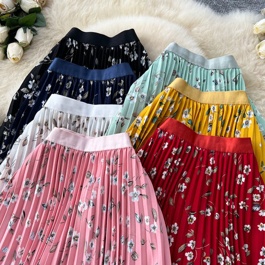 Floral A-Line Pleated Skirt | High Waist Summer Style