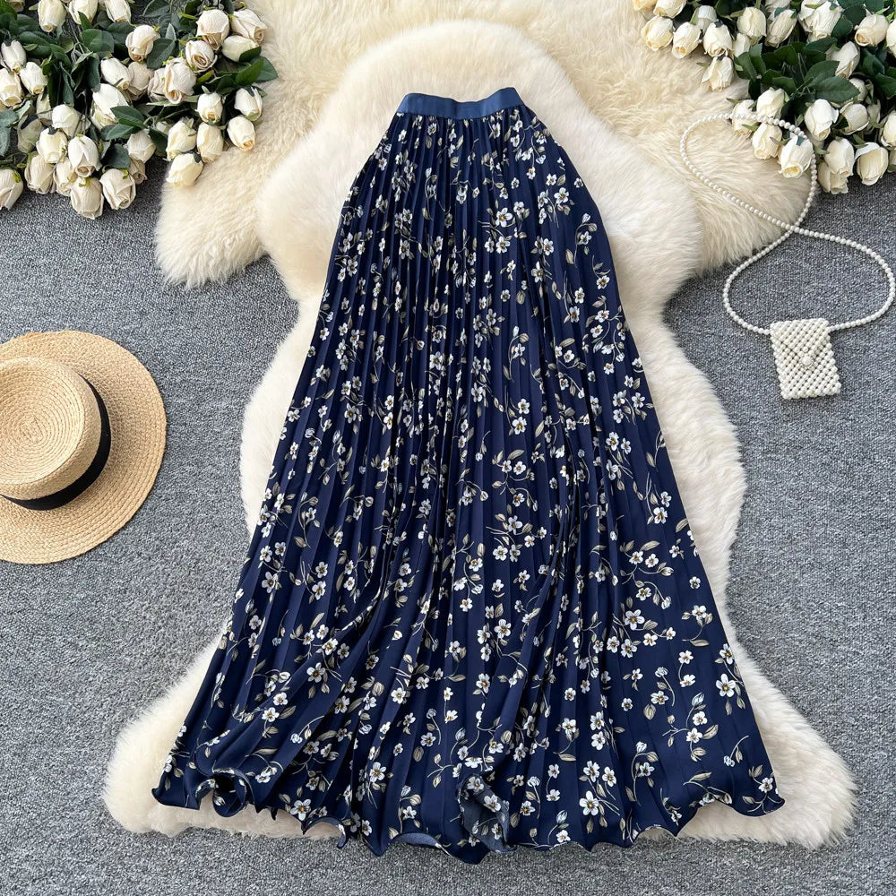 Floral A-Line Pleated Skirt | High Waist Summer Style