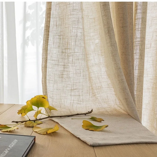 Modern Linen Sheer Curtains | Semi-Sheer Voile Panels for Living Room & Bedroom