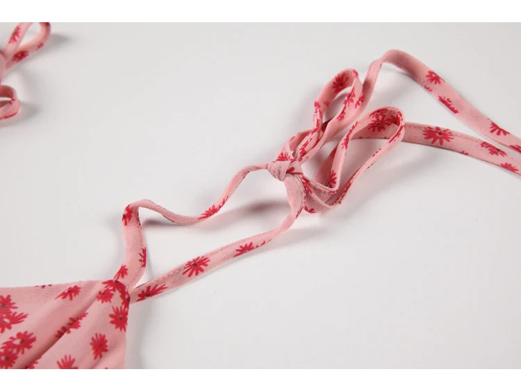 French Style Floral Chiffon Sling Dress | Waist-Cinched Slim Mid-Calf Vacation Dress