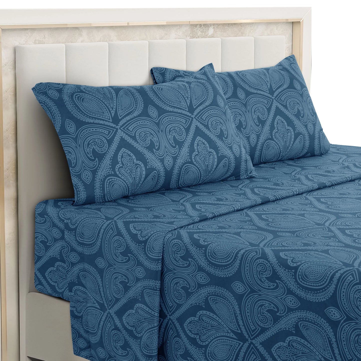 Lux Decor 4-Piece Paisley Bed Sheet Set – Soft Brushed Microfiber Sheets with 16" Deep Pockets – Wrinkle-Resistant Bedding