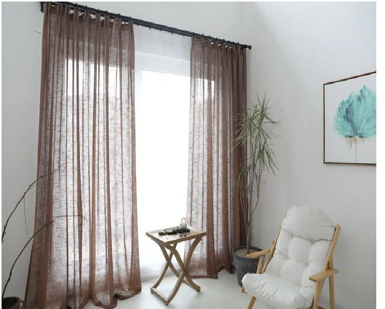 Modern Linen Sheer Curtains | Semi-Sheer Voile Panels for Living Room & Bedroom