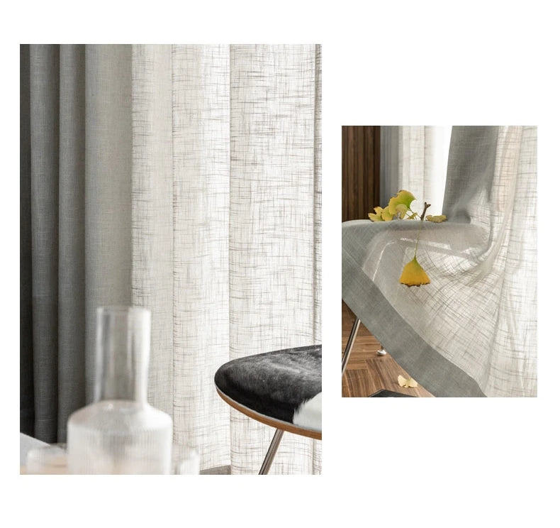 Modern Linen Sheer Curtains | Semi-Sheer Voile Panels for Living Room & Bedroom