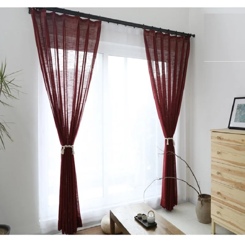 Modern Linen Sheer Curtains | Semi-Sheer Voile Panels for Living Room & Bedroom
