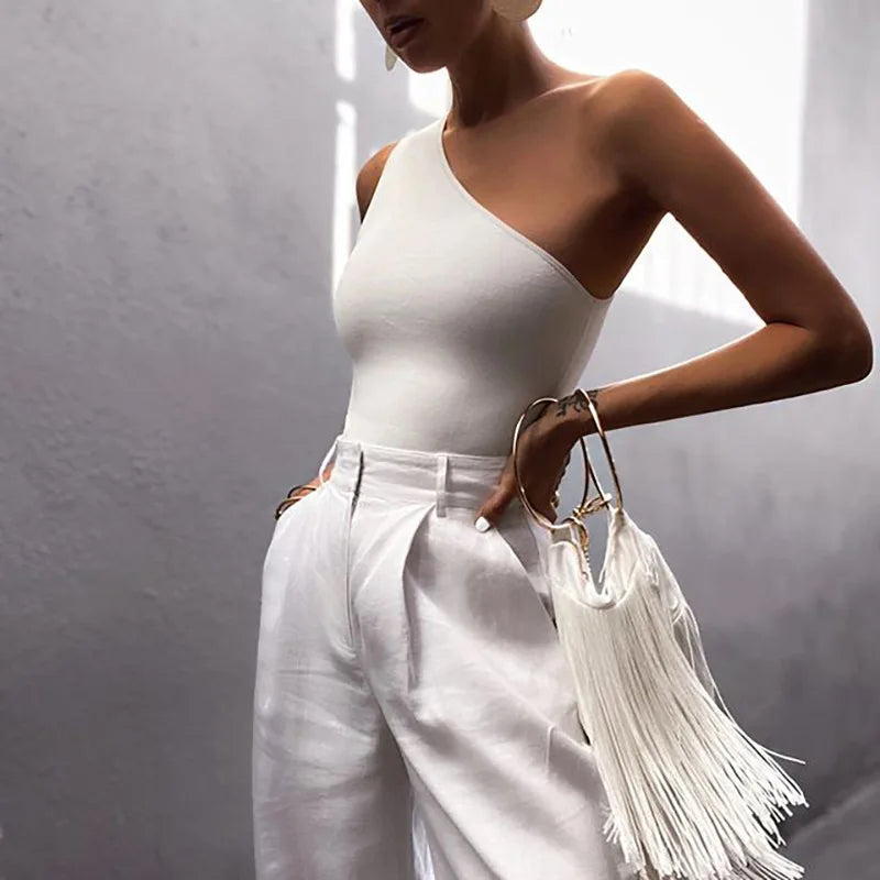 One-Shoulder Crop Tank Top | Stretchy Summer Vest
