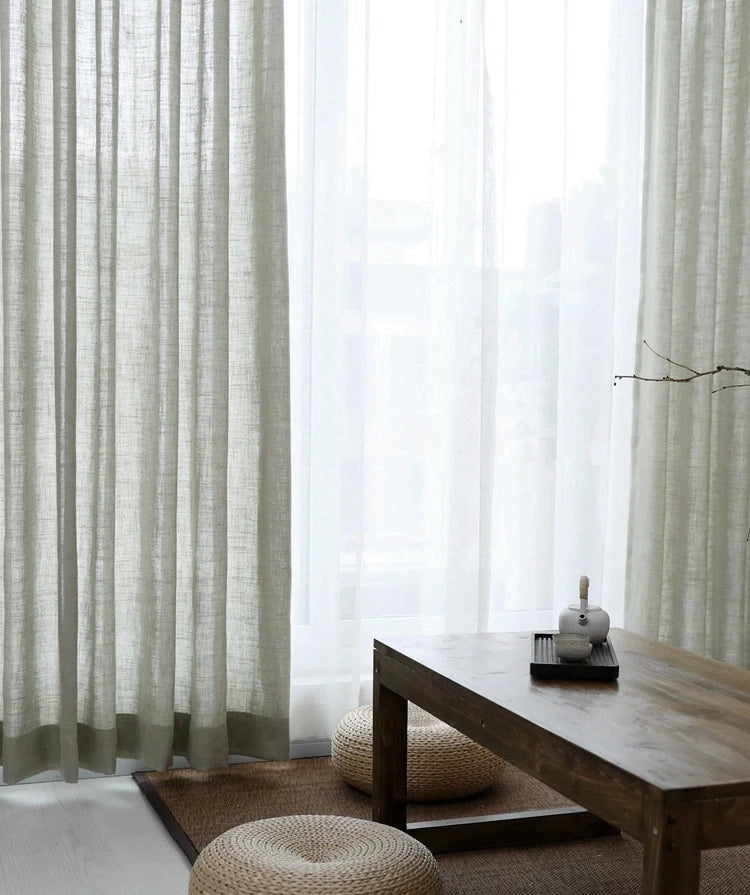 Modern Linen Sheer Curtains | Semi-Sheer Voile Panels for Living Room & Bedroom