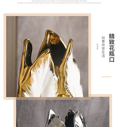 Nordic Gold-Painted Ceramic Vase | Luxury Home Decor