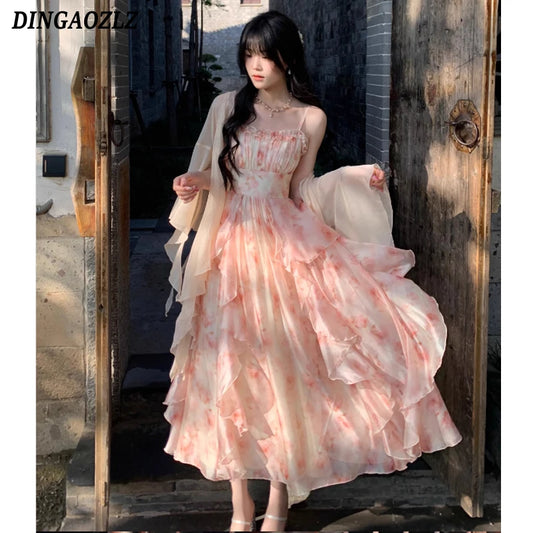 Floral Chiffon Camisole Dress | Strapless Ruffle Beach Dress for Women