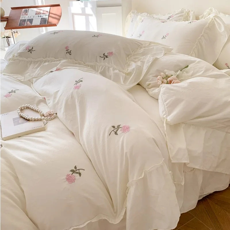 Rose Embroidered Duvet Cover Set | Princess Lace Bedding