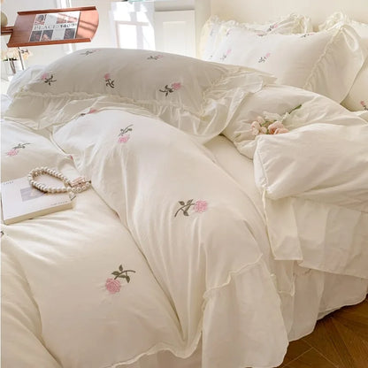 Rose Embroidered Duvet Cover Set | Princess Lace Bedding