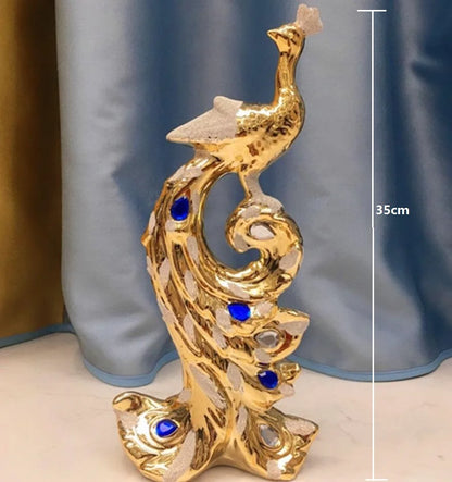Gold Phoenix Peacock Ceramic Sculpture | Home Decor