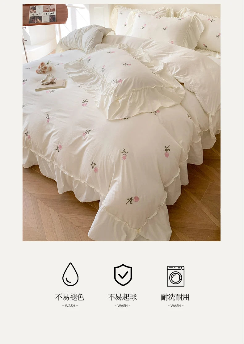 Rose Embroidered Duvet Cover Set | Princess Lace Bedding