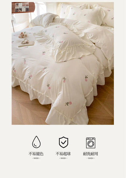 Rose Embroidered Duvet Cover Set | Princess Lace Bedding