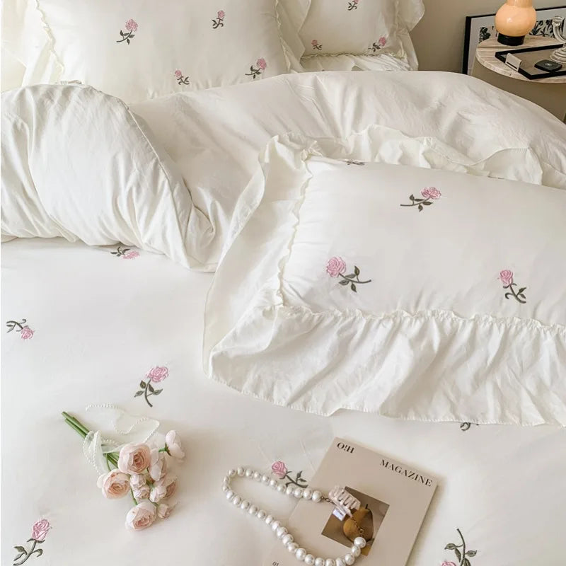 Rose Embroidered Duvet Cover Set | Princess Lace Bedding