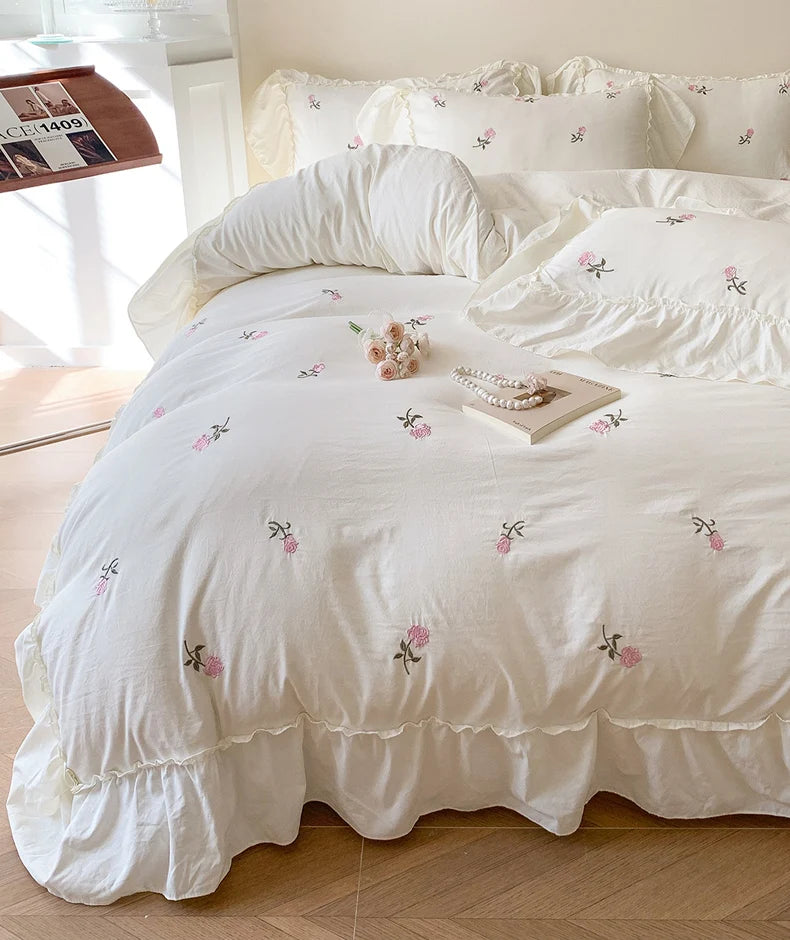 Rose Embroidered Duvet Cover Set | Princess Lace Bedding