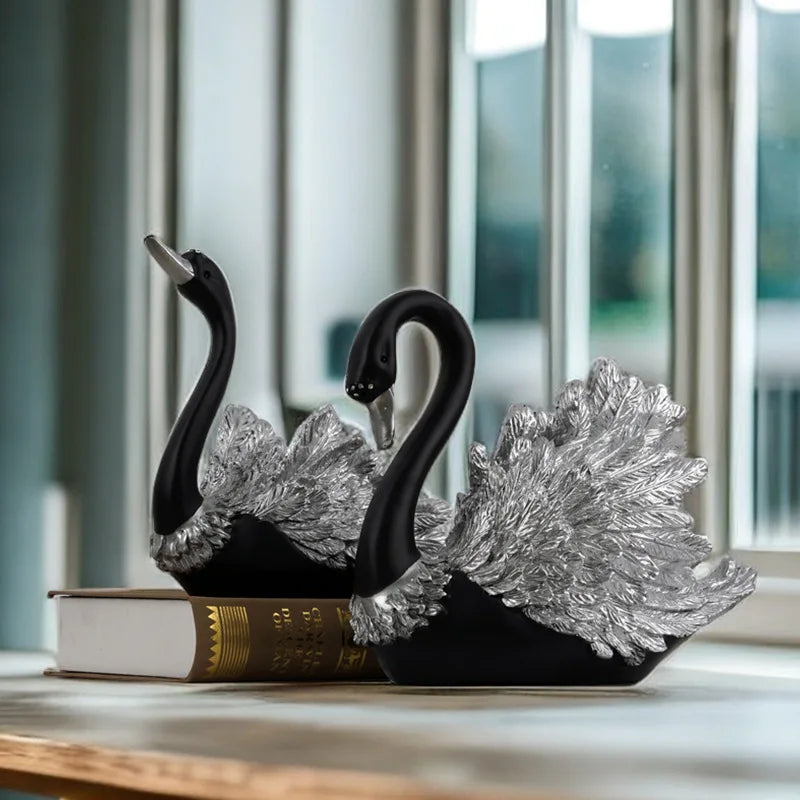 Black Swan Couple Resin Figurine | Elegant Home Décor Sculpture