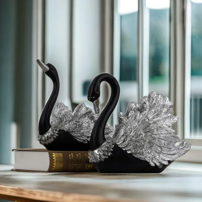 Black Swan Couple Resin Figurine | Elegant Home Décor Sculpture