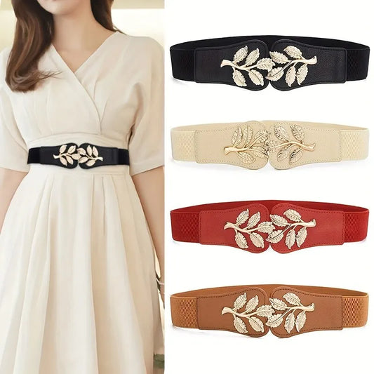 Gold Leaf Elastic Waist Closure With Double Hook Buckle