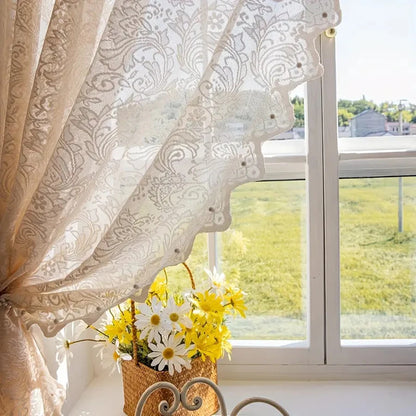 French Country Lace & Bead Curtain | Phoenix Tail Wave Design | Sheer Panel for Living Room & Bedroom