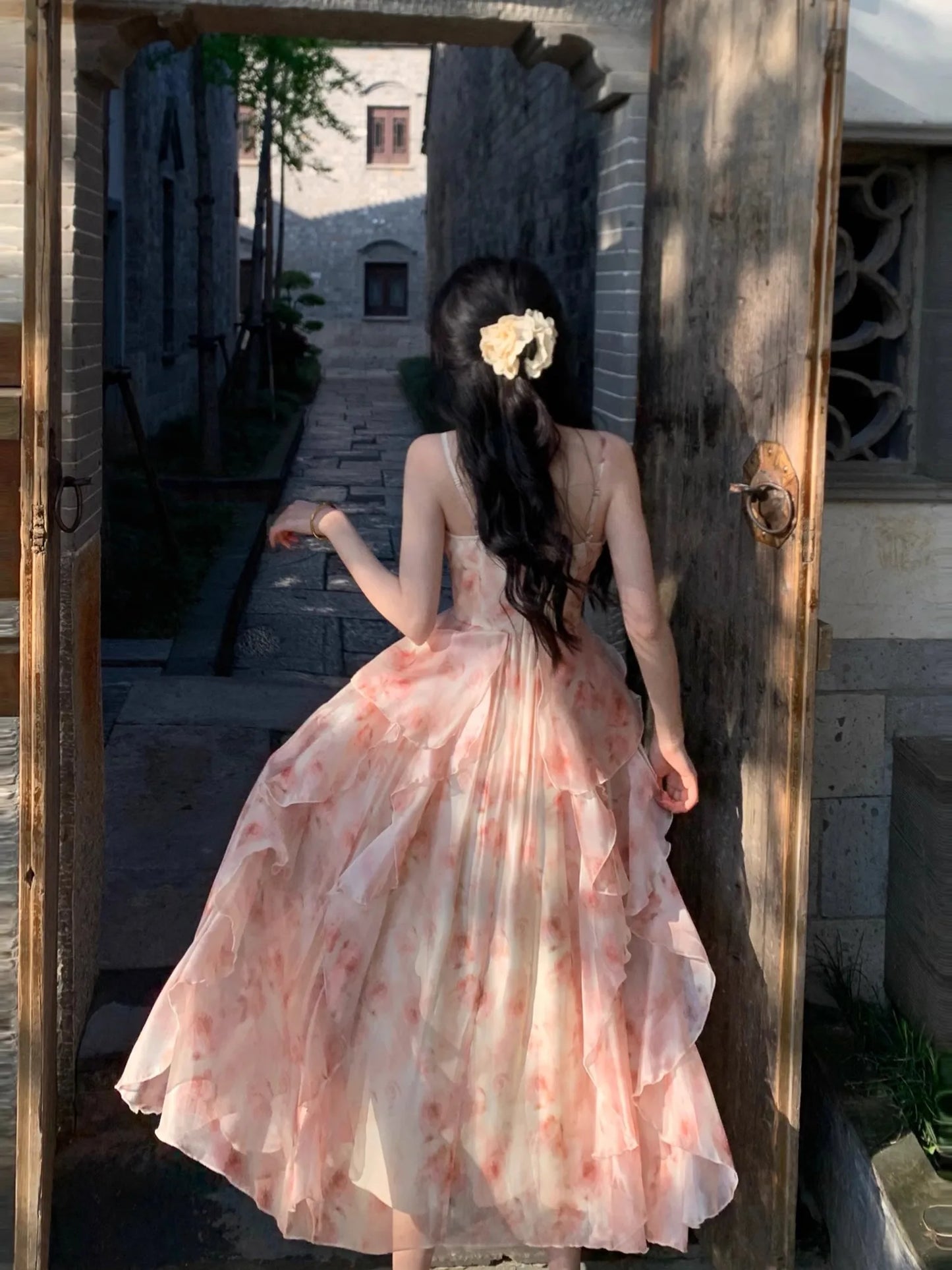 Floral Chiffon Camisole Dress | Strapless Ruffle Beach Dress for Women