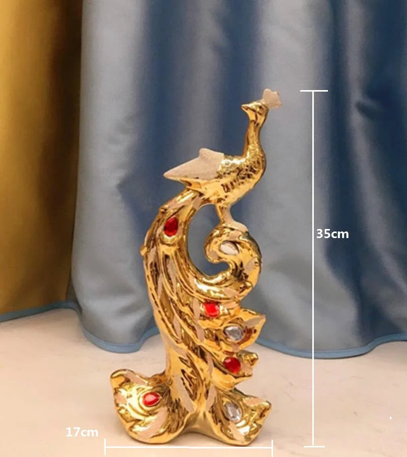 Gold Phoenix Peacock Ceramic Sculpture | Home Decor