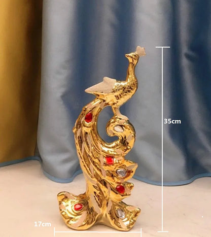 Gold Phoenix Peacock Ceramic Sculpture | Home Decor