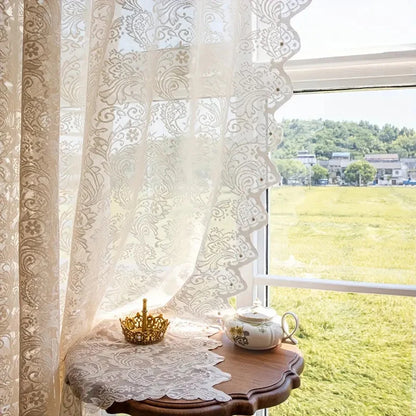 French Country Lace & Bead Curtain | Phoenix Tail Wave Design | Sheer Panel for Living Room & Bedroom