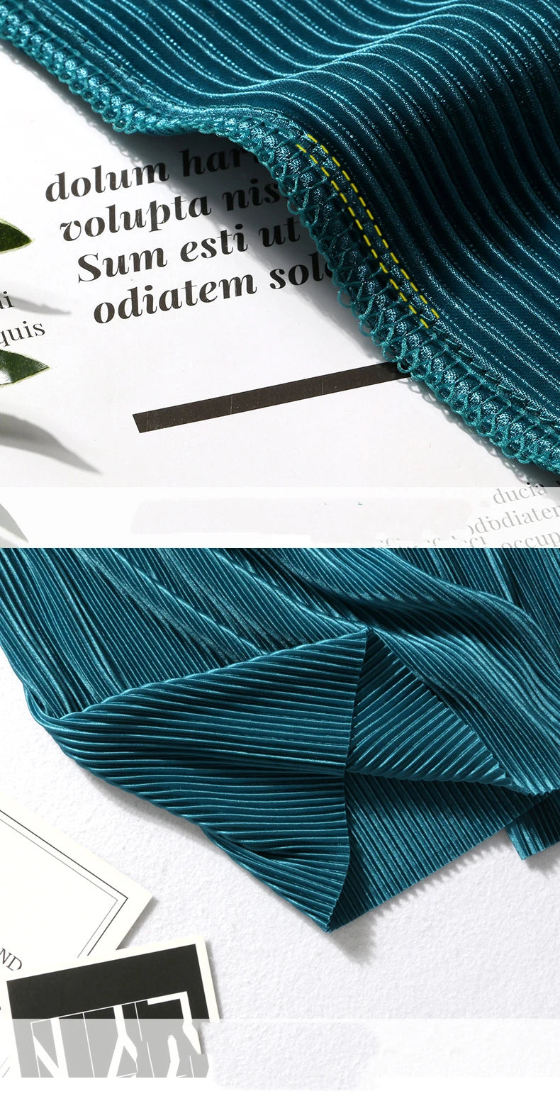 Wide Leg Pleated Ice Silk Pants | Elastic Waist