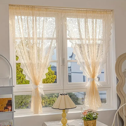 French Country Lace & Bead Curtain | Phoenix Tail Wave Design | Sheer Panel for Living Room & Bedroom