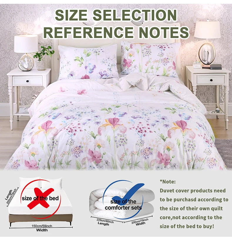 Flower Pattern Duvet Cover Set | 3-Piece Soft Bedding
