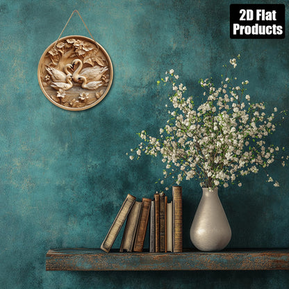 Round Wooden Swan Decorative Plaque | Wall Art for Home, Kitchen & Office