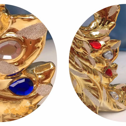 Gold Phoenix Peacock Ceramic Sculpture | Home Decor