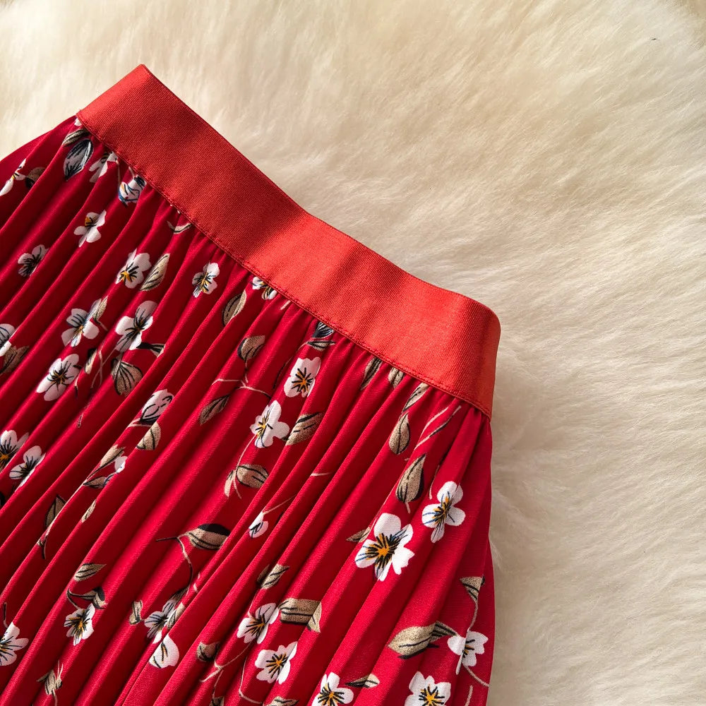 Floral A-Line Pleated Skirt | High Waist Summer Style