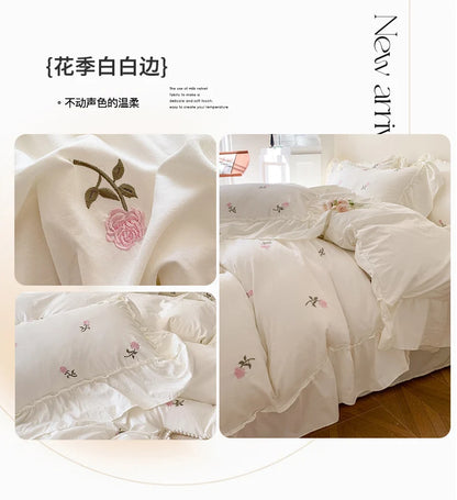 Rose Embroidered Duvet Cover Set | Princess Lace Bedding