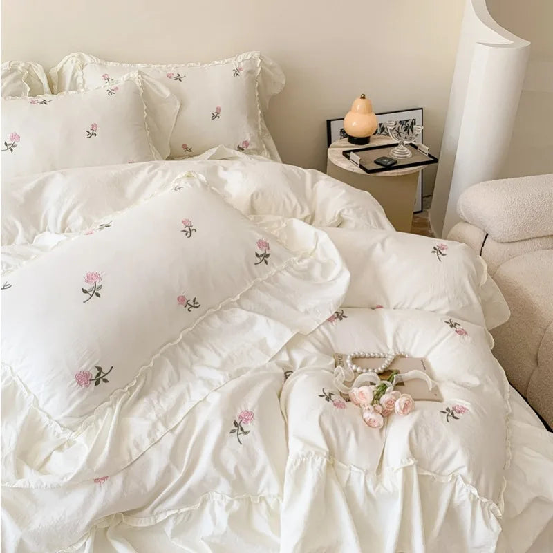 Rose Embroidered Duvet Cover Set | Princess Lace Bedding