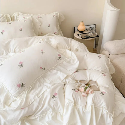 Rose Embroidered Duvet Cover Set | Princess Lace Bedding