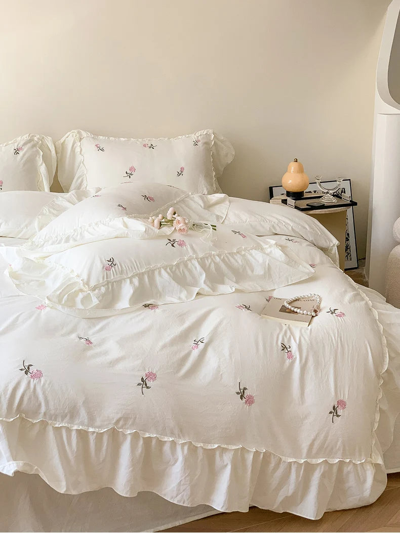 Rose Embroidered Duvet Cover Set | Princess Lace Bedding