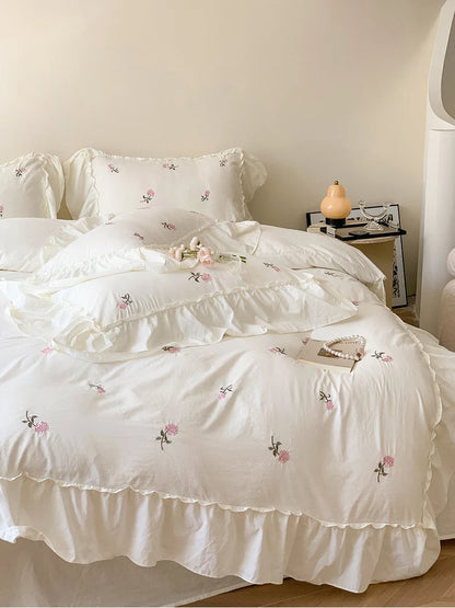 Rose Embroidered Duvet Cover Set | Princess Lace Bedding
