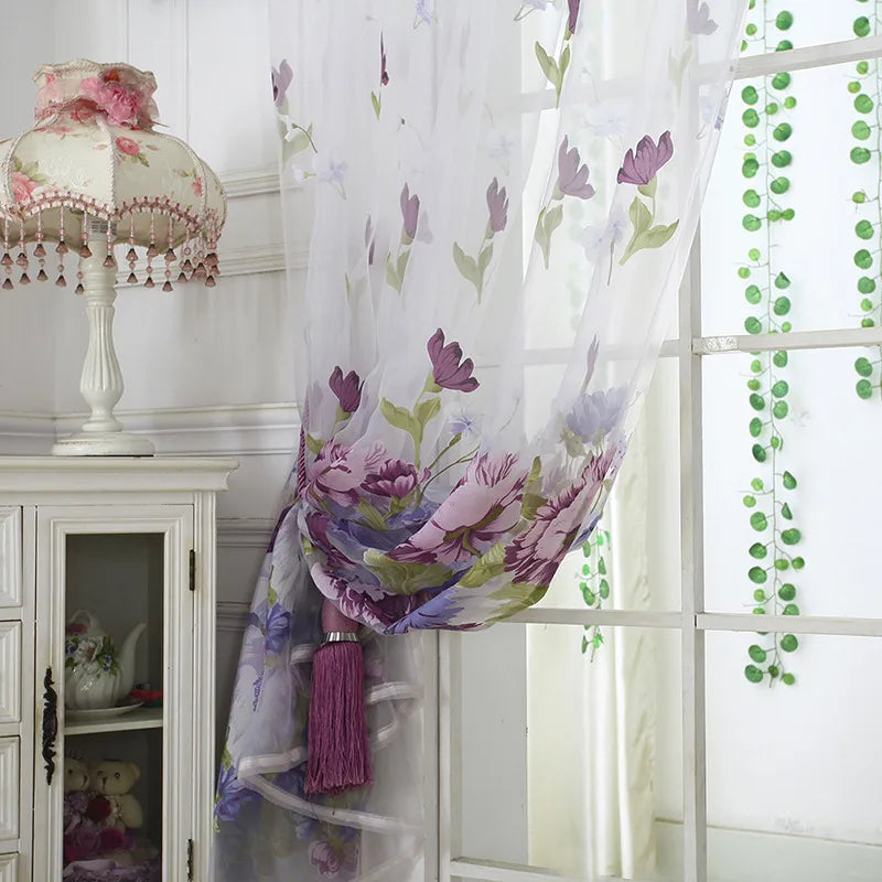 Peony Floral Tulle Sheer Curtains | Light-Filtering Panels for Any Room