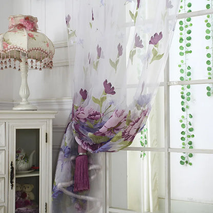 Peony Floral Tulle Sheer Curtains | Light-Filtering Panels for Any Room