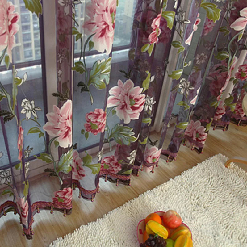 Peony Floral Tulle Sheer Curtains | Light-Filtering Panels for Any Room