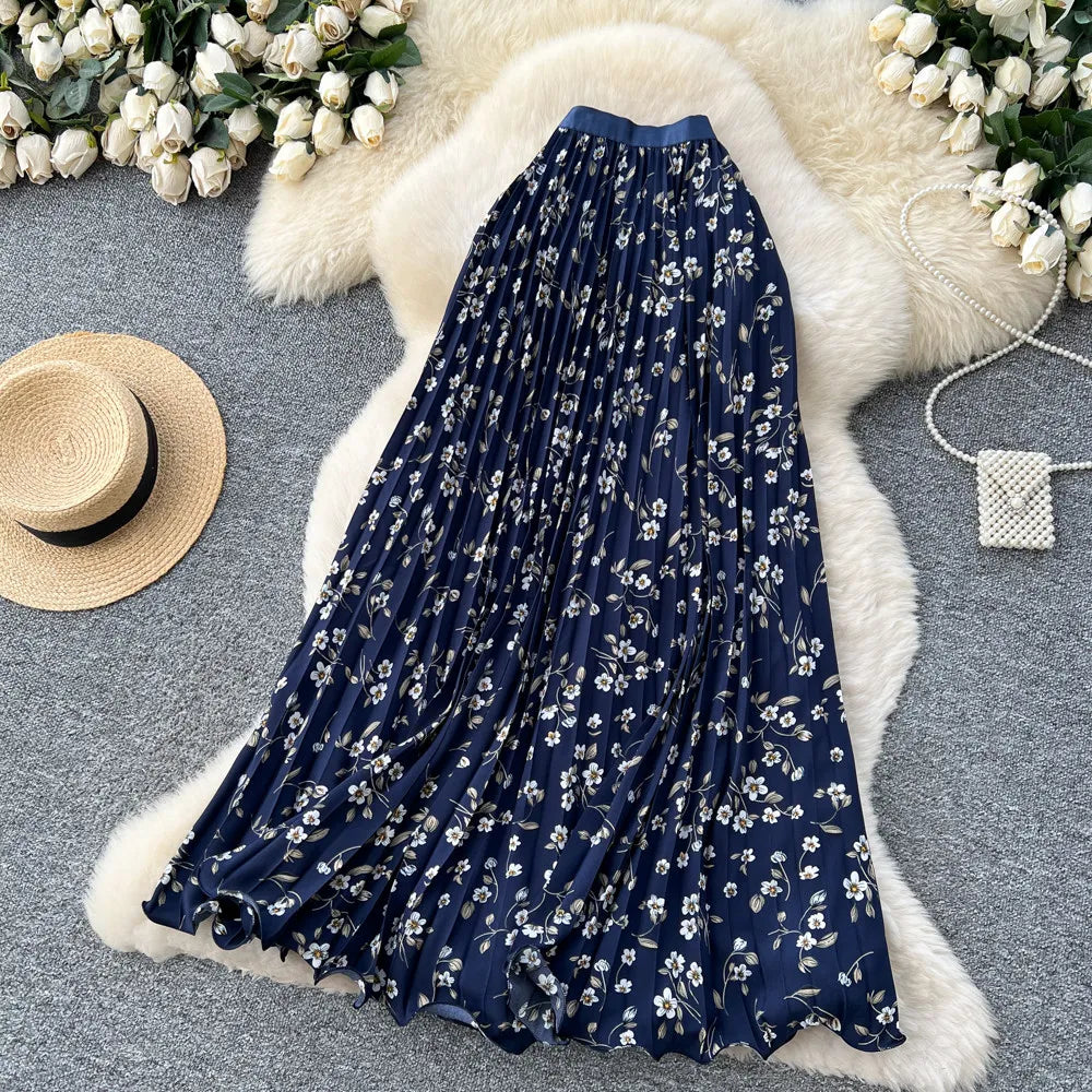 Floral A-Line Pleated Skirt | High Waist Summer Style