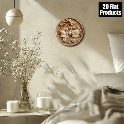 Round Wooden Swan Decorative Plaque | Wall Art for Home, Kitchen & Office