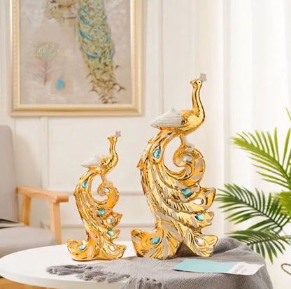 Gold Phoenix Peacock Ceramic Sculpture | Home Decor