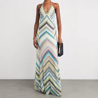 Boho Maxi Dress Sleeveless Long Skirt Deep V Neck