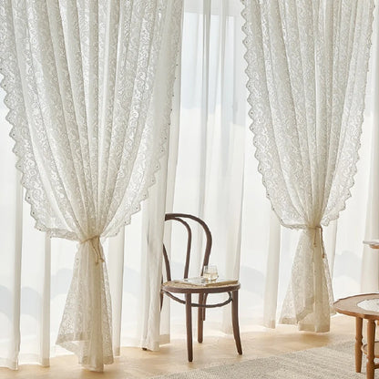 French Country Lace & Bead Curtain | Phoenix Tail Wave Design | Sheer Panel for Living Room & Bedroom