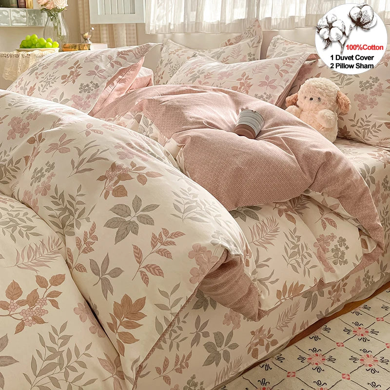 100% Cotton Floral Duvet Cover Set | Luxury 3-Piece Bedding