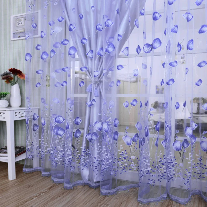 Peony Floral Tulle Sheer Curtains | Light-Filtering Panels for Any Room