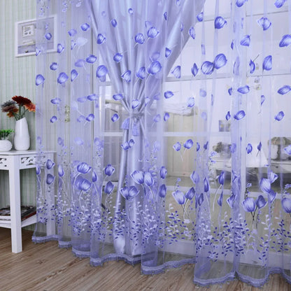 Peony Floral Tulle Sheer Curtains | Light-Filtering Panels for Any Room
